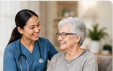 Caregiver helping elderly client